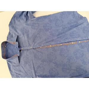 Robert Graham Men's Long Sleeve Blue Floral Jacquard Shirt with Embroidered Trim
